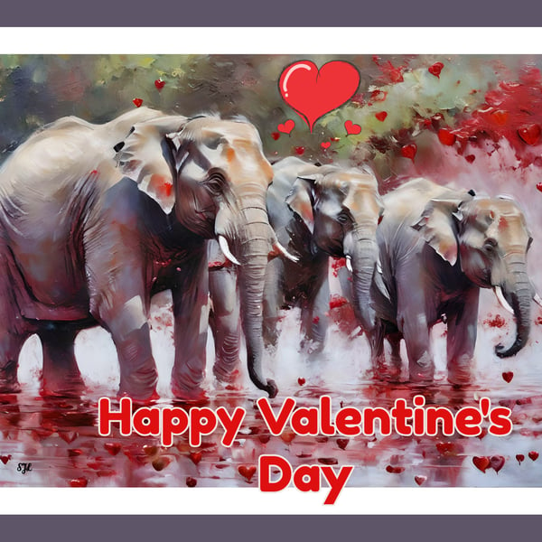 Elephants Happy Valentine's Day Card 