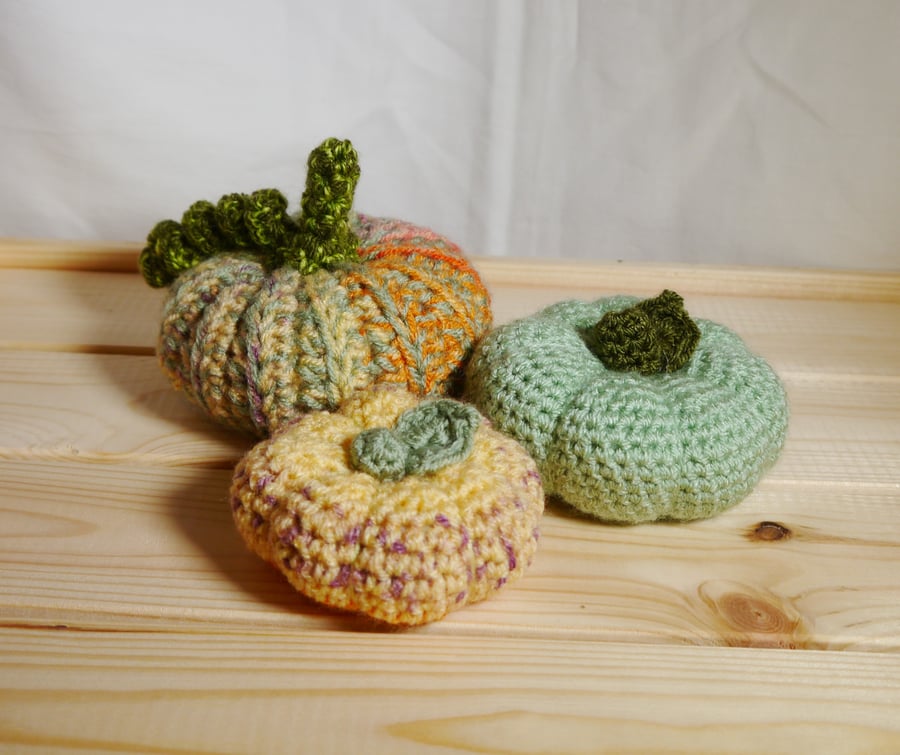 Mint pastel crochet pumpkin trio 