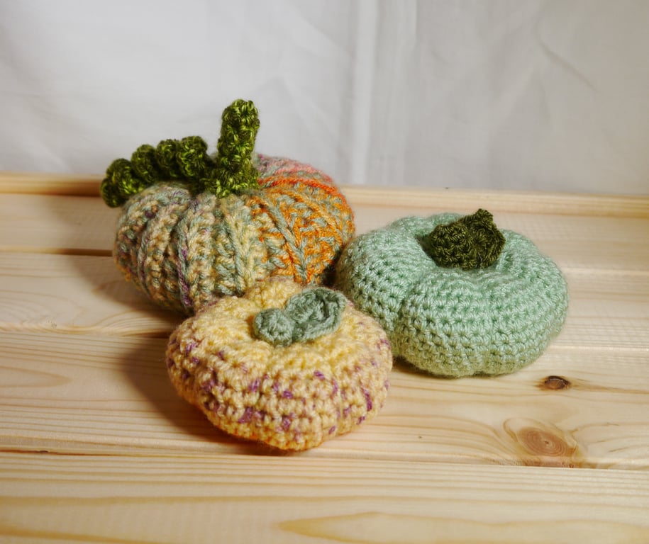 Mint pastel crochet pumpkin trio 