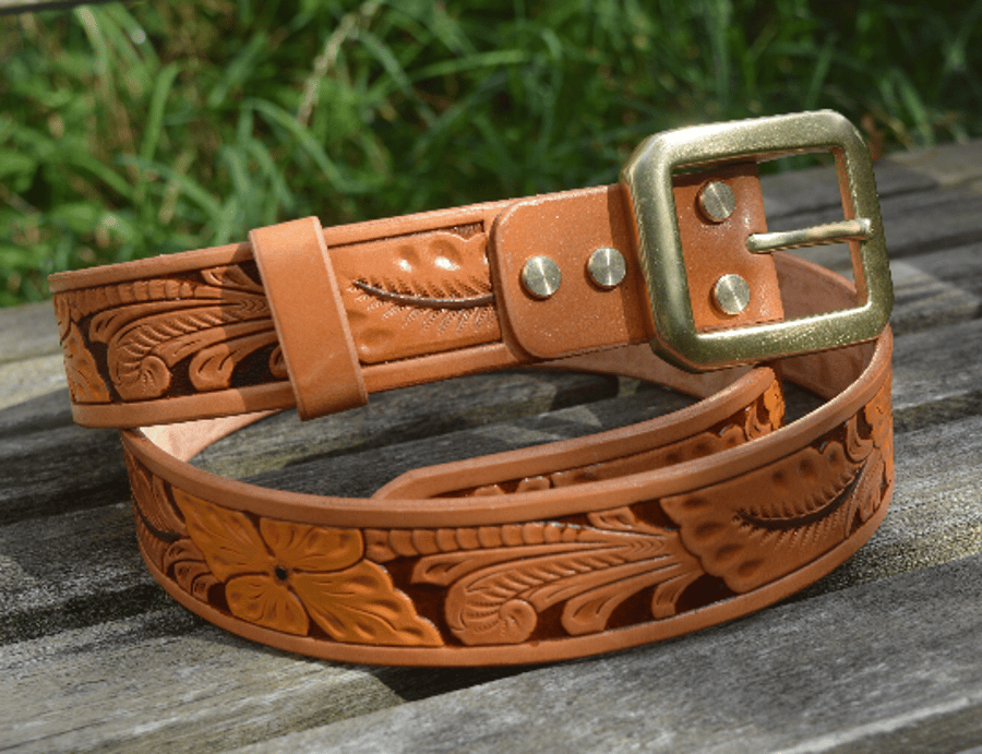  Handpainted solid leather western-style belt, one and a half inch wide Active
