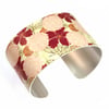 Cuff bracelet, women's jewellery, cream bangle with raspberry pink flowers - B65