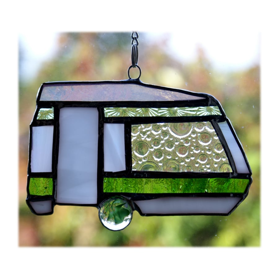 Caravan Classic Green Stained Glass Suncatcher Camping Holiday