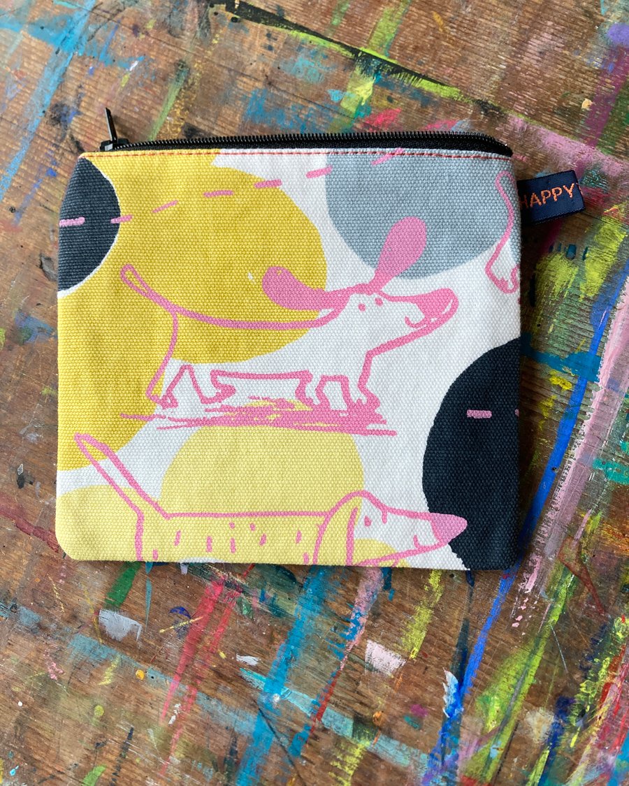 Cute dog screen printed purse by Jo Brown