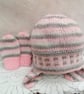 Pink and Grey Checkered Baby Hat Set, Baby Shower Gift, Gift Ideas for Baby - Image 5