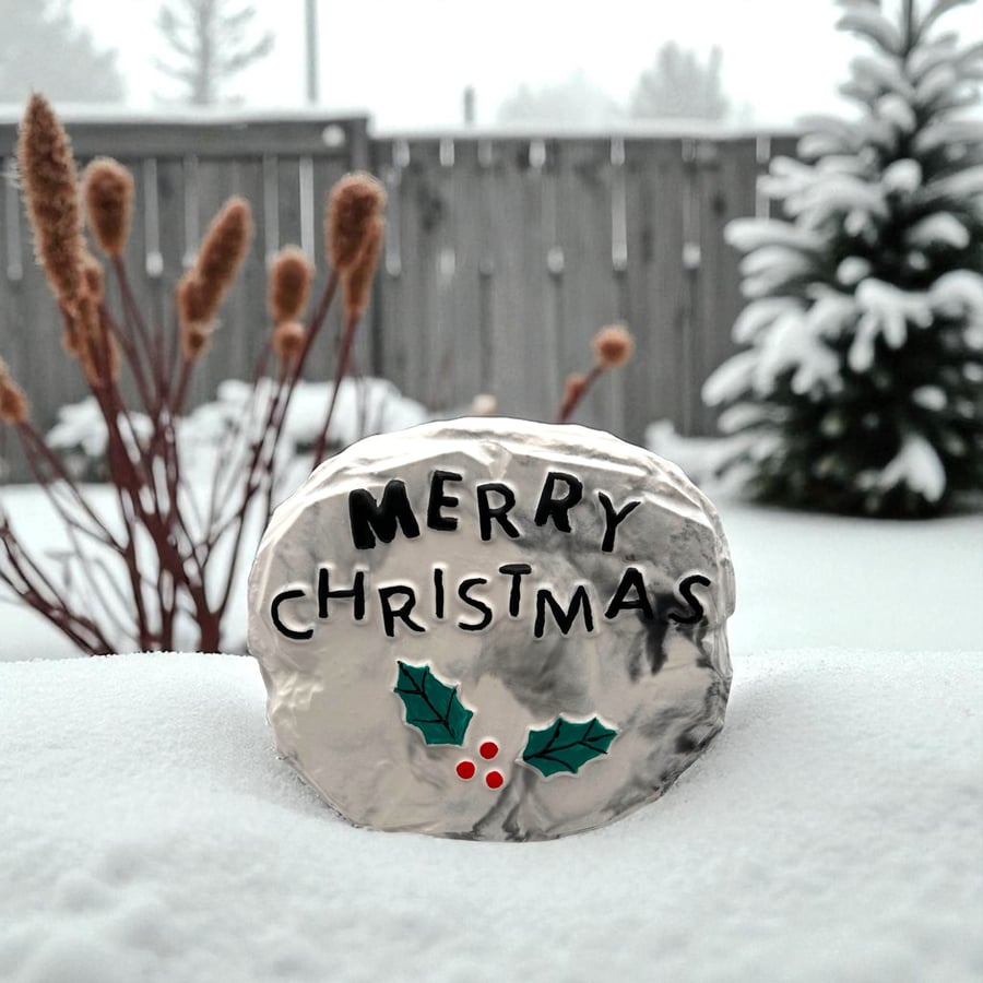 Handmade Merry Christmas Stepping Stone Sign for Indoor or Outdoor Use