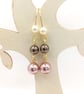 Pearl Earrings - Vintage Rose & Crystal Brown Pearl Drops - Special Occasion  - Image 3
