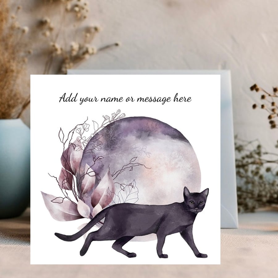 Black Cat card can be personalised for any occasion.  Choose Full or Half Moon