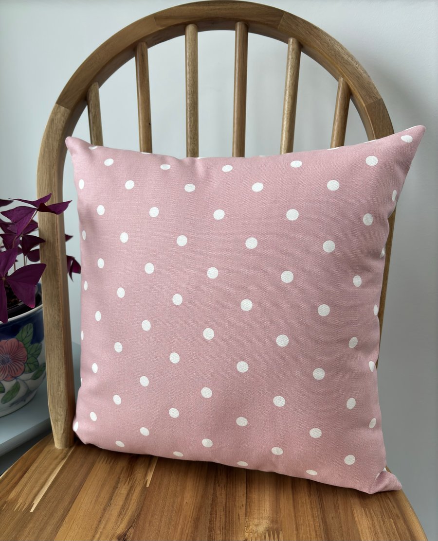 Polka dots and stripes cushion cover in pink and white, 40cm x 40cm