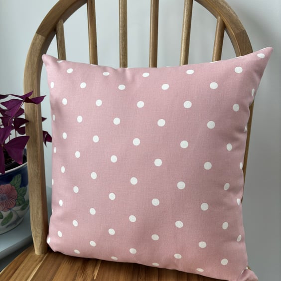 Polka dots and stripes cushion cover in pink and white, 40cm x 40cm