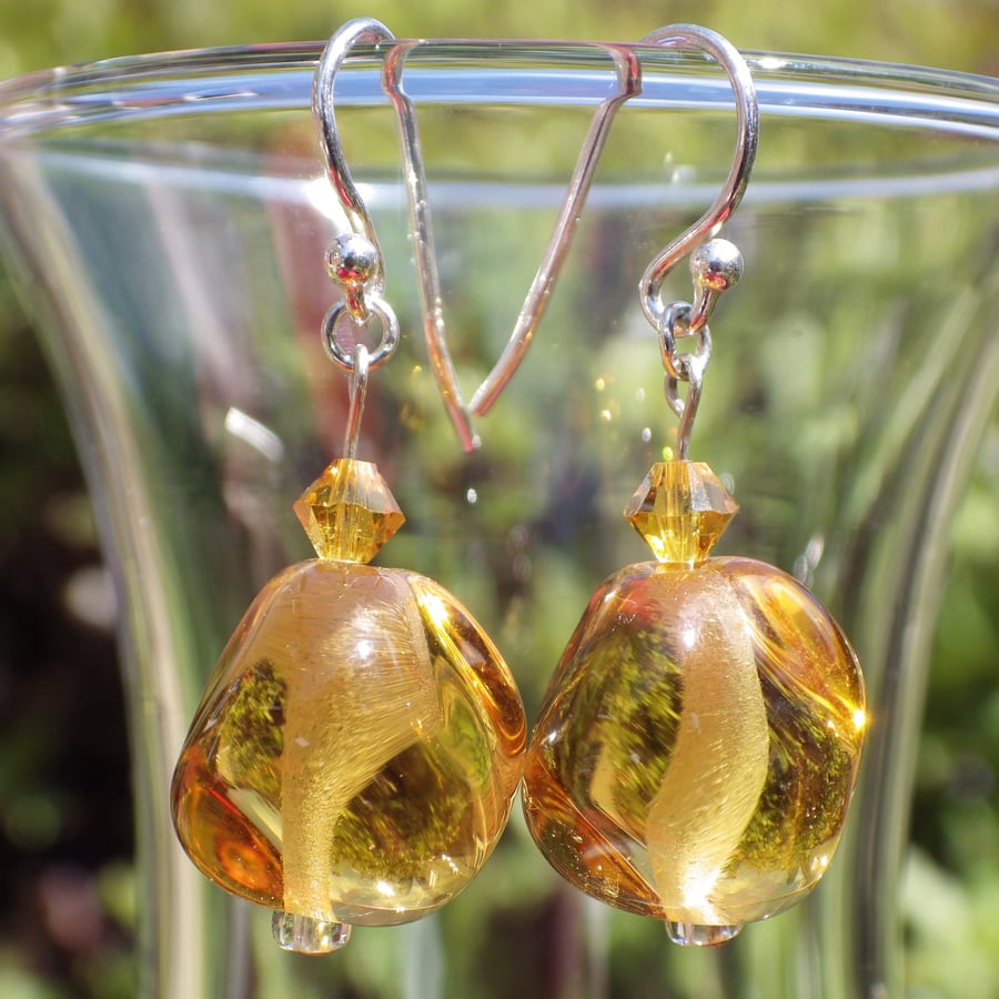 Sunshine yellow UK lampwork glass bead earrings