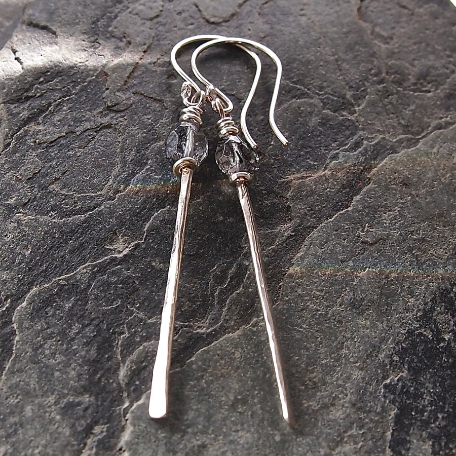 Sterling Silver forged earrings with Tourmalinated Quartz