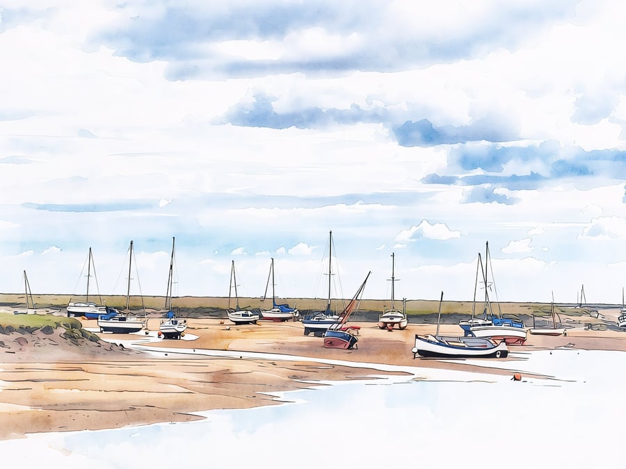 Wells-Next-The-Sea Greeting Card A5 Boats High Tide 