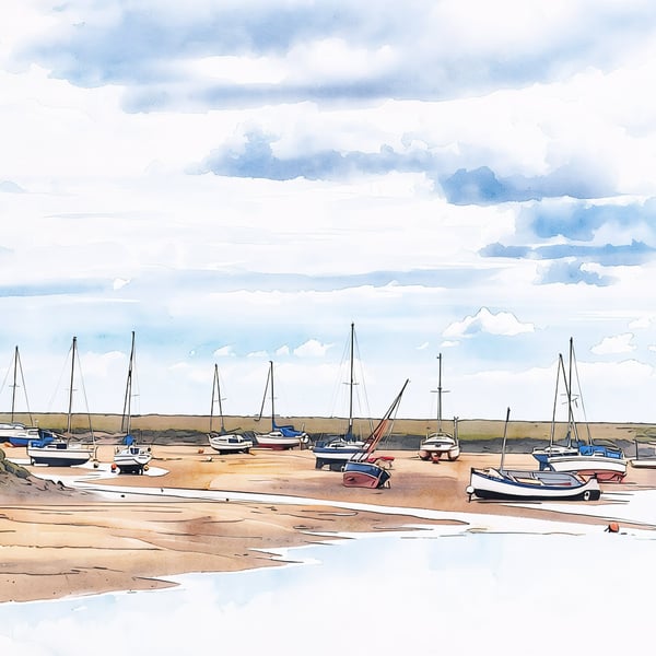 Wells-Next-The-Sea Greeting Card A5 Boats High Tide 