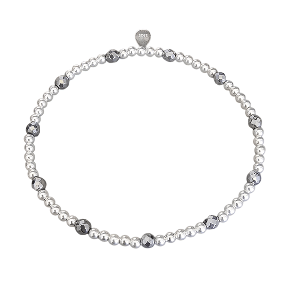 Sterling Silver and Hematite Beaded Stretch Bracelet 