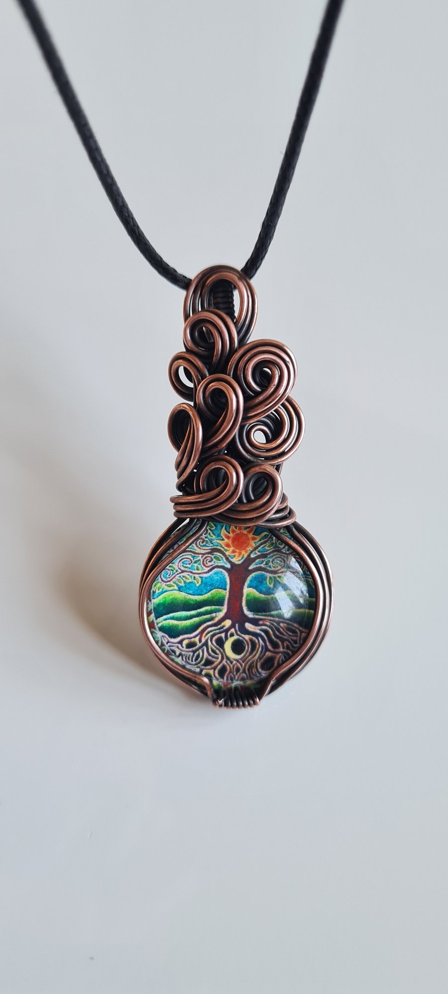 Wire Wrapped Tree Of Life Glass & Copper Pendant Necklace Gift Boxed Jewellery