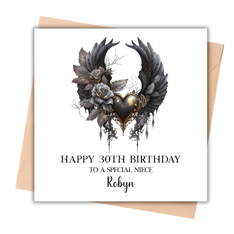 Gothic Floral Black Heart Happy Birthday Card