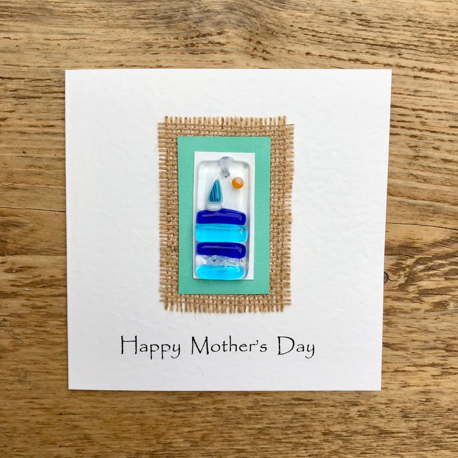 Mother's Day Card with Detachable Fused Glass Light Catcher or Book mark
