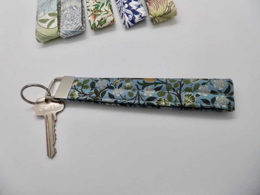 Key ring keyring wrist strap fob in William Morris Clover fabric 