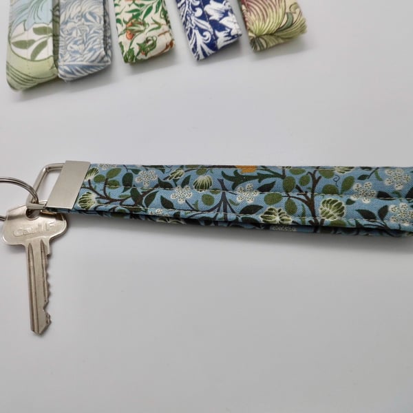 Key ring keyring wrist strap fob in William Morris Clover fabric 