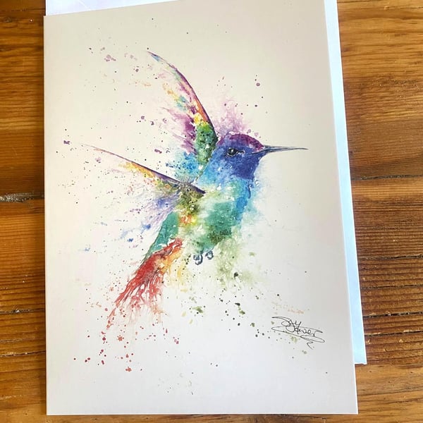 Sapphire Hummingbird Greetings Card, Wildlife Art Cards with Watercolours by Art