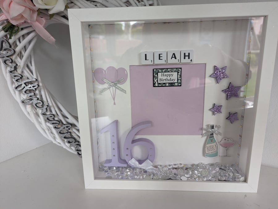 Personalised Box Frame, 16th, Birthday, Lilac, Handmade, Unique, 