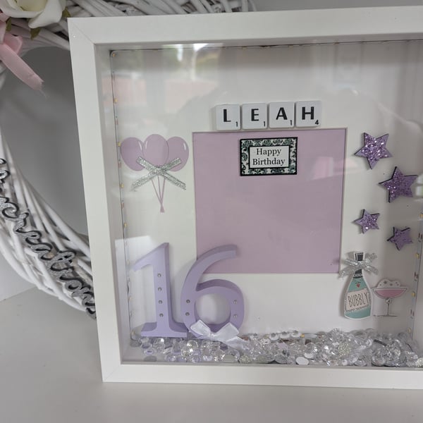 Personalised Box Frame, 16th, Birthday, Lilac, Handmade, Unique, 