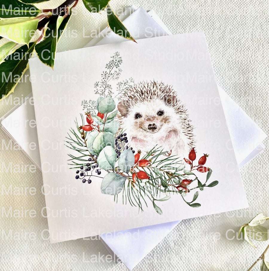 Watercolour Christmas Cards Winter Hedgehog