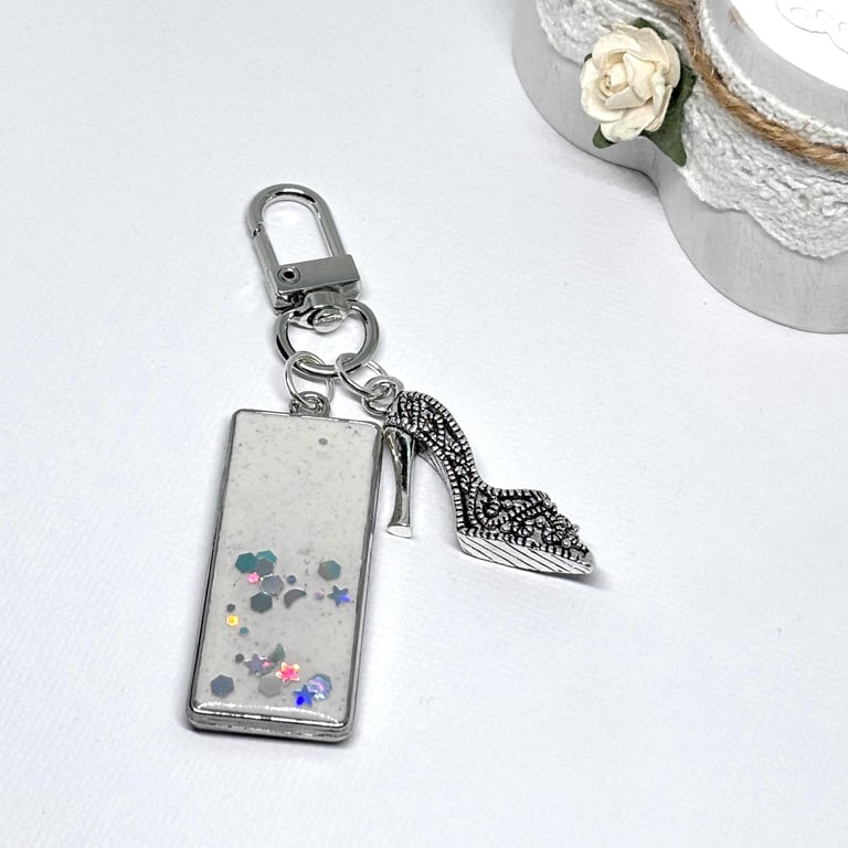 Glitter Resin Bag Charm with Shoe Charm, Gift for Her
