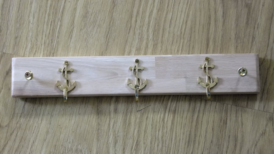 WOODEN COAT OR CLOTHES RACK WITH THREE BRASS AN... Folksy