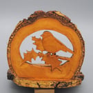 Christmas Decoration - Wood Slice Tea Light Stand 'Christmas Robin'