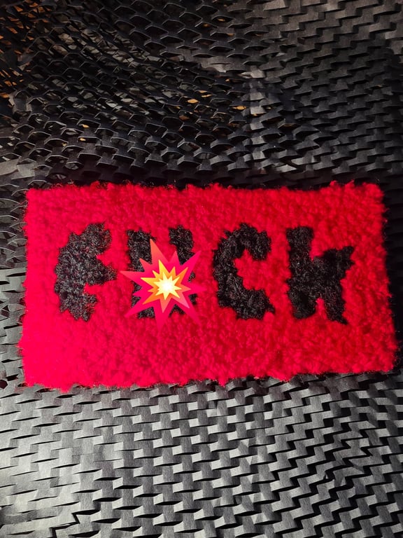 Red Punch Needle Swear Word Desk Rug Or Mug Rug