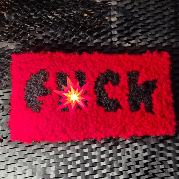 Red Punch Needle Swear Word Desk Rug Or Mug Rug