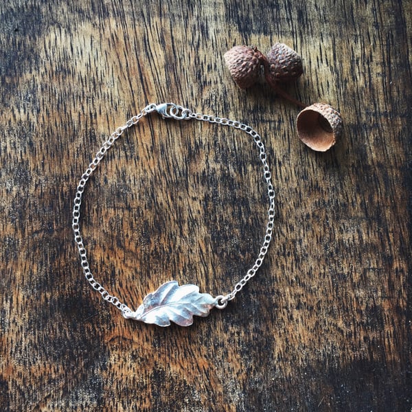 Sterling silver oak leaf bracelet, autumn leaf bracelet 