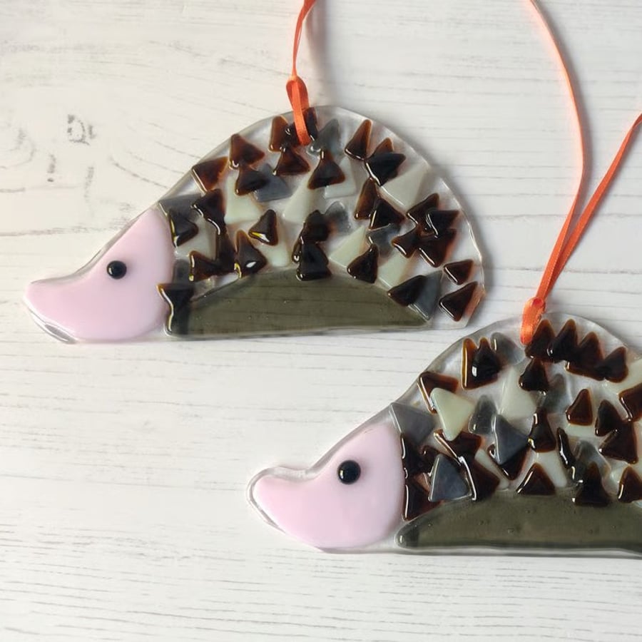 Hedgehog Fused glass suncatcher