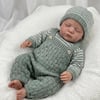 Hand knitted baby jumper dungarees and hat set grey and white  