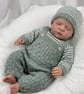 Hand knitted baby jumper dungarees and hat set grey and white  