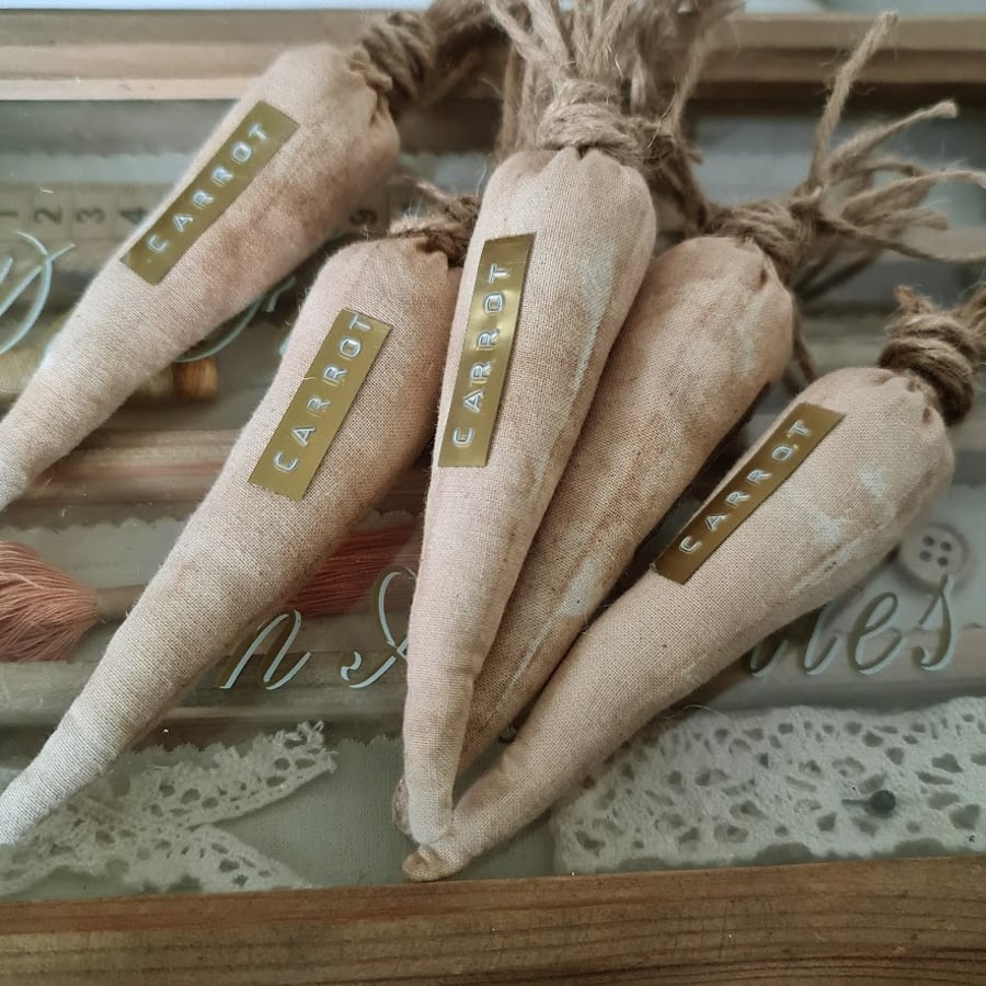 Hand made bunch of primitive carrots textile art