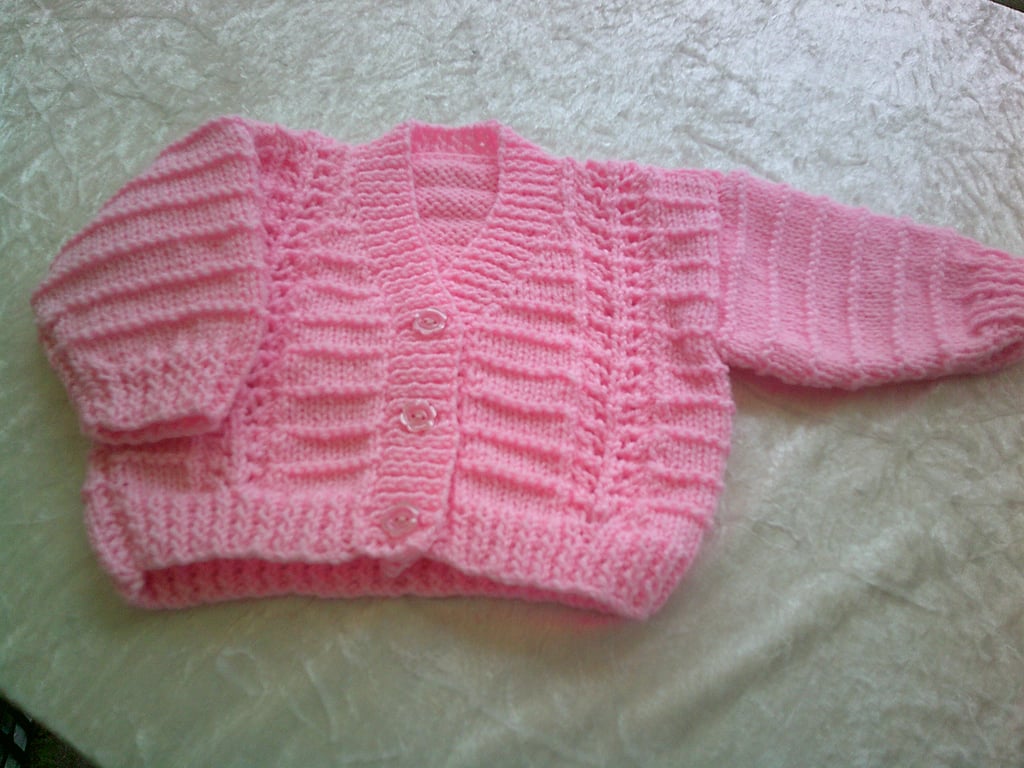 16 Inch Pink V Neck Cardigan with lace panels