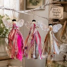 Upcycled Friendship Scrap Angel Ornament Set of Three Cottagecore Gift