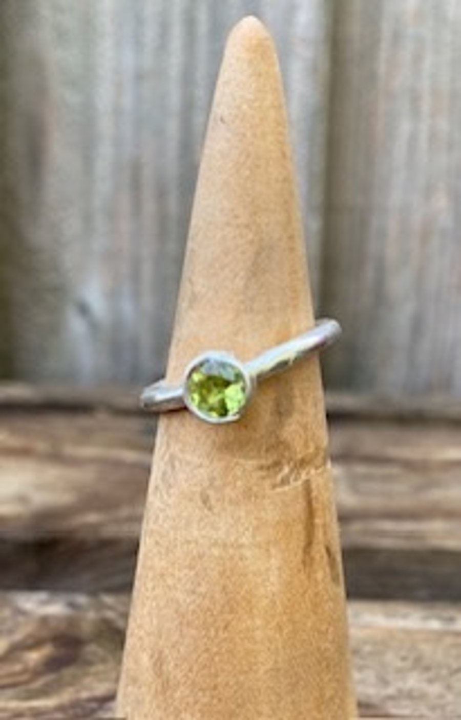 Silver peridot 5mm stacking gem stone ring 