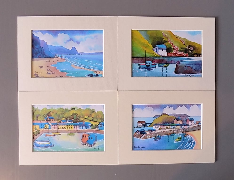 Set of 4 Watercolour Prints in 8 x 6'' Mounts, Scenes of Pembrokeshire. 