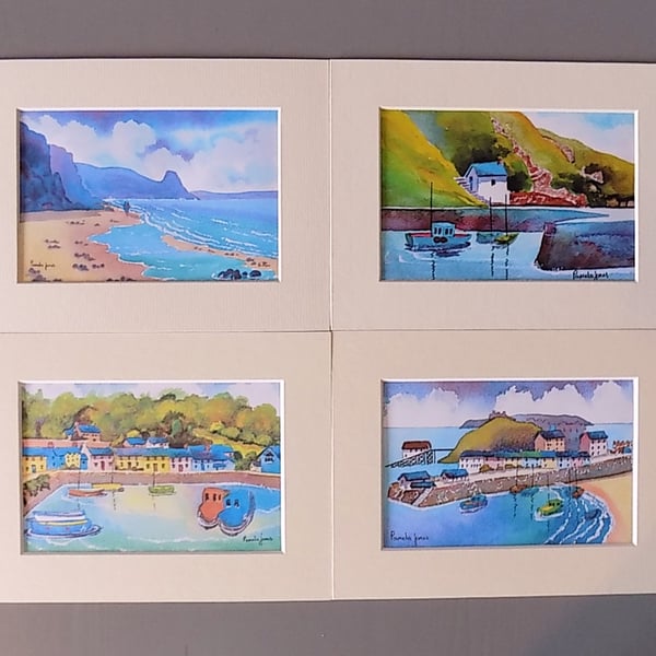 Set of 4 Watercolour Prints in 8 x 6'' Mounts, Scenes of Pembrokeshire. 