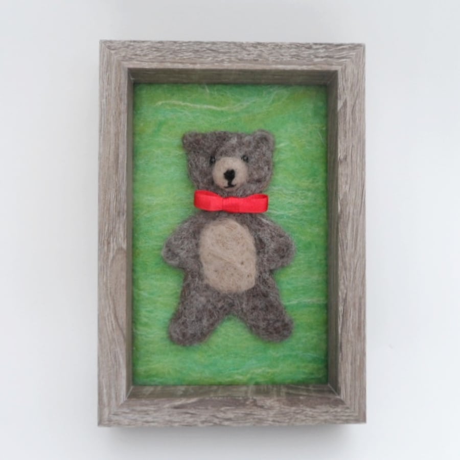 Needle Felted Teddy Nursery Picture - SALE