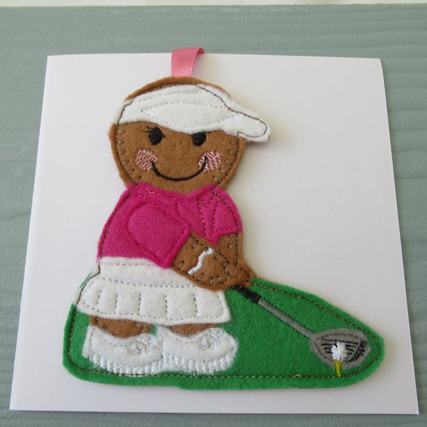 Lady Golfer Keepsake Hanging Decoration Card