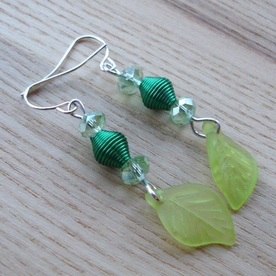 Green Lucite Leaf Earrings