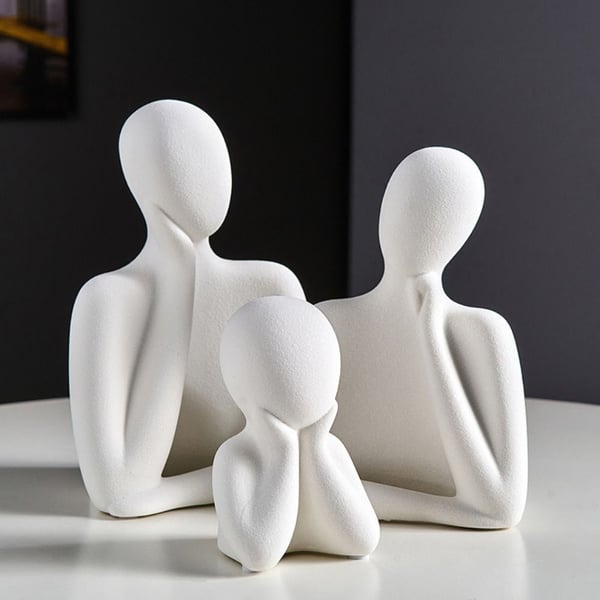 three Person Family Statues Home Decoration White Stone Abstract Figurines 