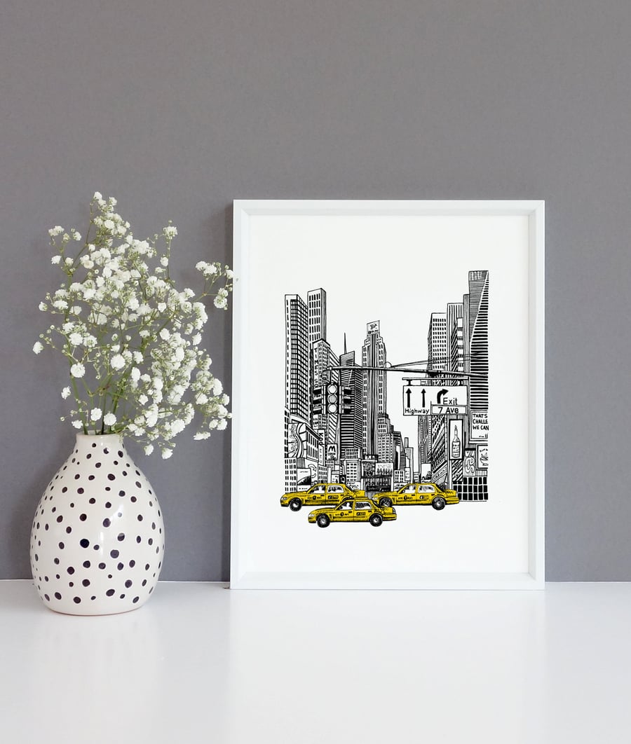 Times Square NYC Giclee Fine Art Print- New York City Illustration- A4- A5- A3- 