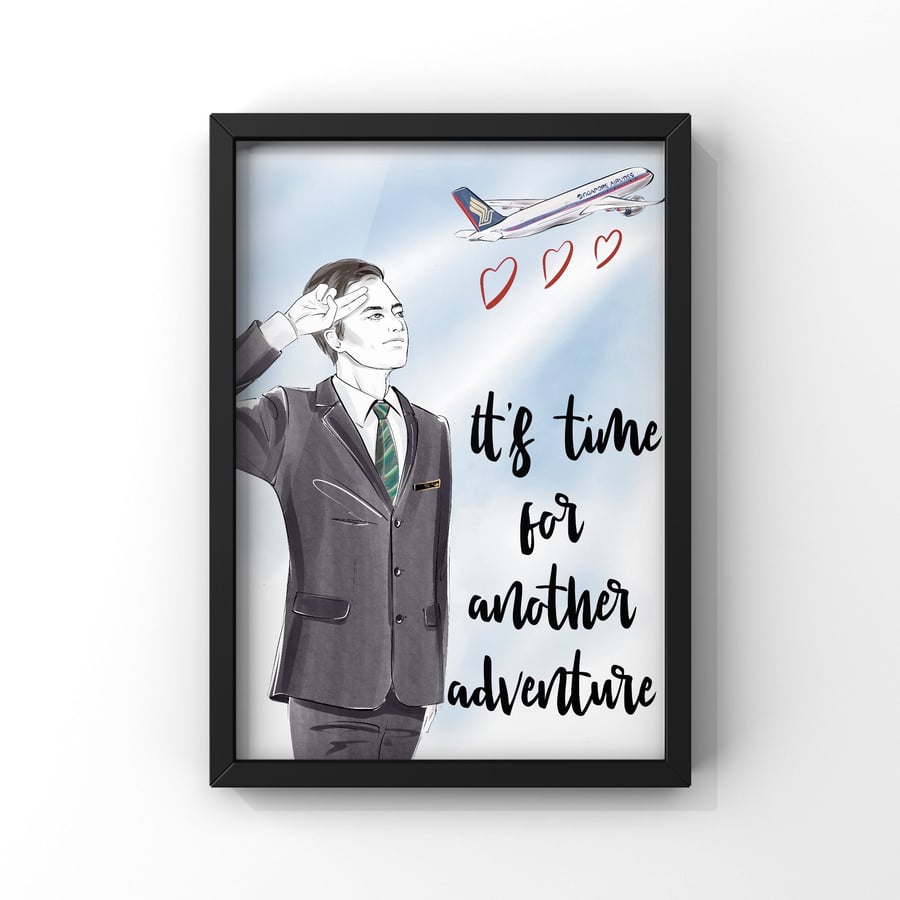 Male Singapore Airlines Flight Attendant Illustration Cabin Crew Print