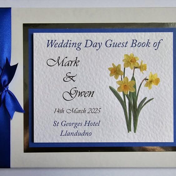 Wedding guest book with daffodils, royal blue wedding book, wedding gift