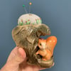 Squirrel vase embroidered pin cushion